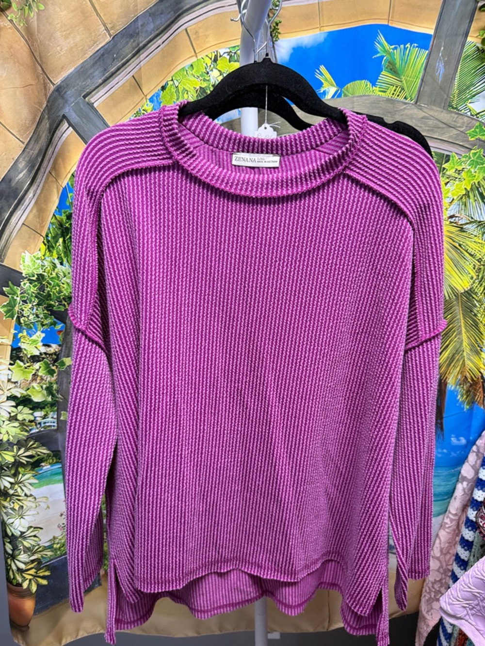 Zenana Outfitters Purple Ribbed Drop-Shoulder Sweater